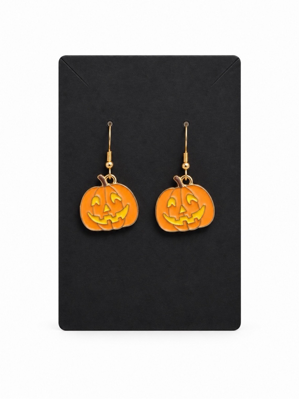 Gold-Tone Orange Enamel Pumpkin Drop Earrings